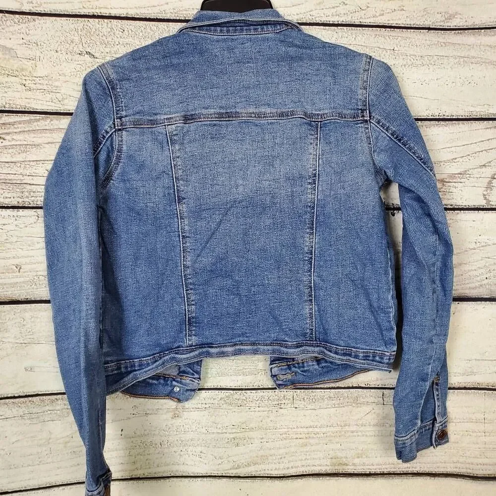 Old Navy Girls Jean Jacket Size XXL (16) Blue Denim Button Front Pockets Stretch